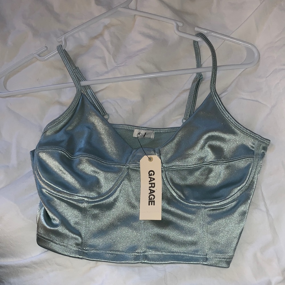 NWT blue silk corset top